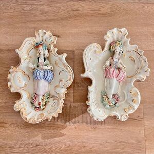 2 PCs RARE Vintage Cordey Porcelain Wall Art Plaque Numbered Victorian Rococo